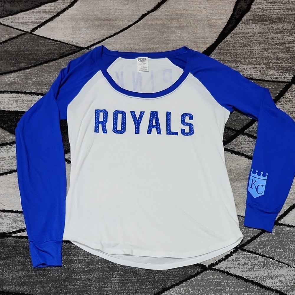 VINTAGE VS PINK 2012 EMBROIDERED KANSAS CITY ROYALS BASEBALL-STYLE TEE-SHIRT L